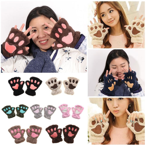 14Colors Fashion Winter Lovely Warm Bear Cat Paw Gloves Plush Fingerless