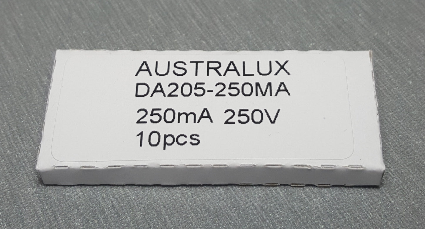 10Pcs 250mA Glass Fuse M205 5mm x 20mm Slow Blow T250mAL 250V AUSTRALUX