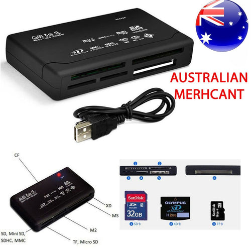 All in One USB Memory Card Reader Multi Slot SD MicroSD CF MS XD Plug Play Fast