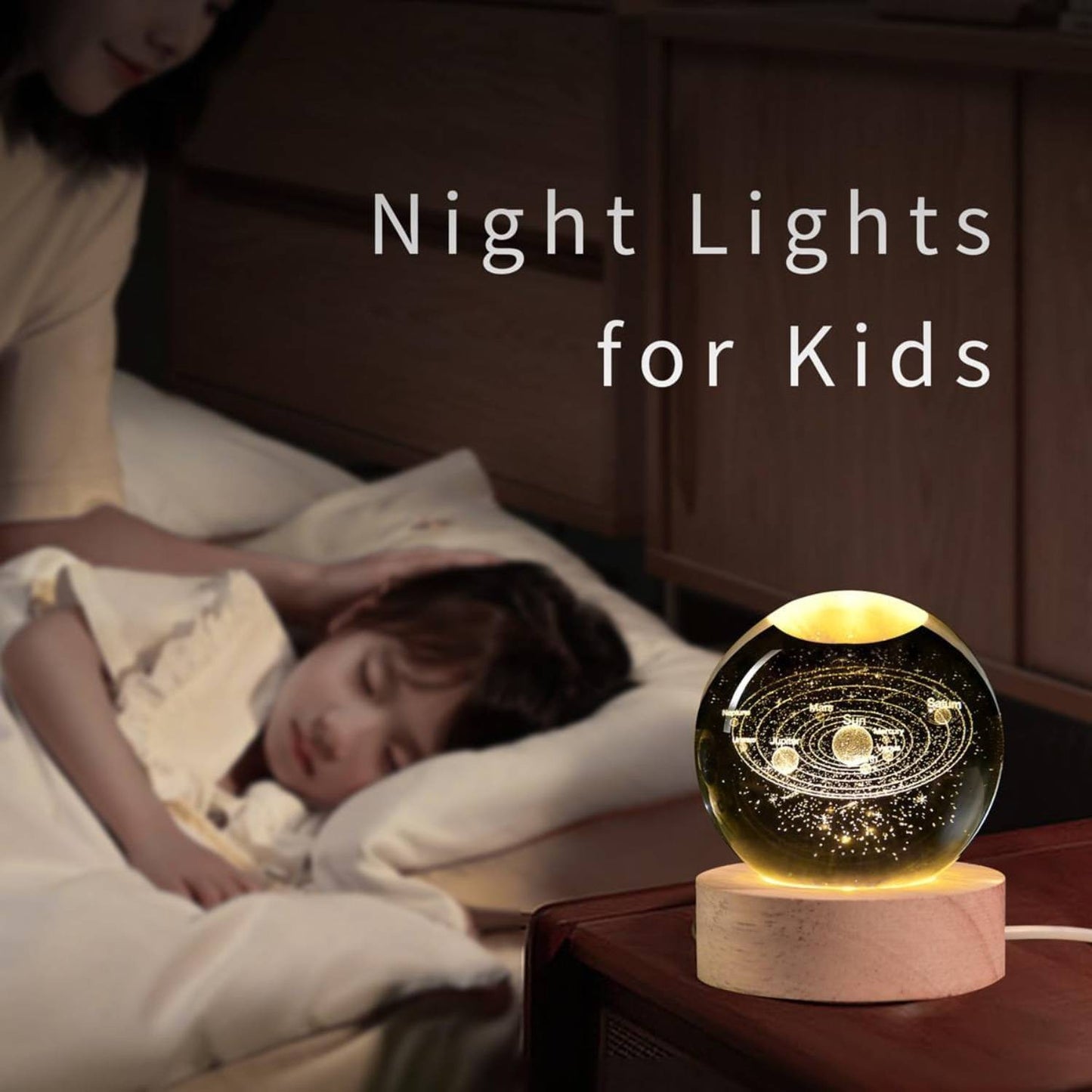 USB 3D Moon Planet Globe Galaxy Night Light LED Crystal Ball Table Lamp Bedside