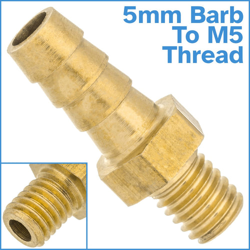 Brass 5mm Barb Hose To M5 Metric Male Threaded Pipe Fitting Tail Connector