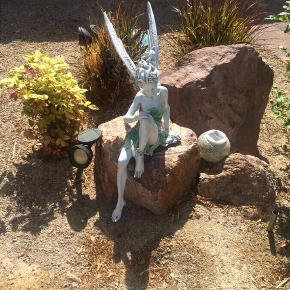 Garden Sitting Fairy Statue Ornament Resin Craft Landscaping Yard Figurine Decor
