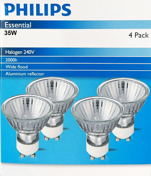 4 x PHILIPS Halogen 35W GU10 Reflector Wide Beam Globes Bulbs Lamp Dimmable 240V – Compatible with PHILIPS