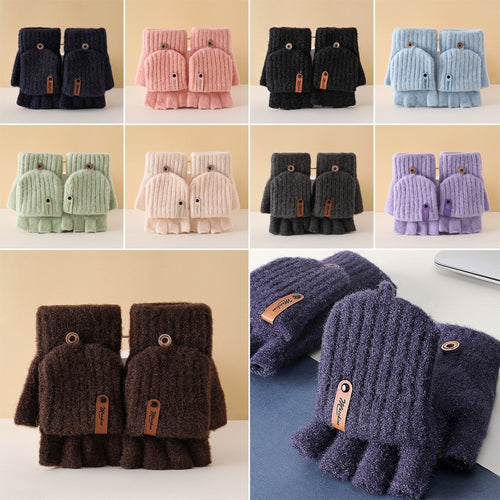 Thicken Plush Mittens Thermal Fingerless Gloves Half-finger Gloves Winter
