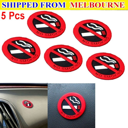5pcs No Smoking Sign Sticker Decal 50mm Round Self Adhesive Wall Window Car Safe
