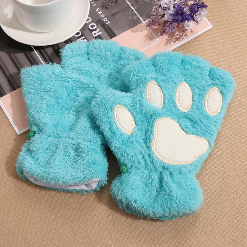 14Colors Fashion Winter Lovely Warm Bear Cat Paw Gloves Plush Fingerless