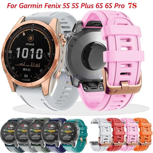 Rose Gold Buckle Easyfit Strap Compatible with Garmin Fenix 7S 6S Pro 5S 2S Watch Band 20mm