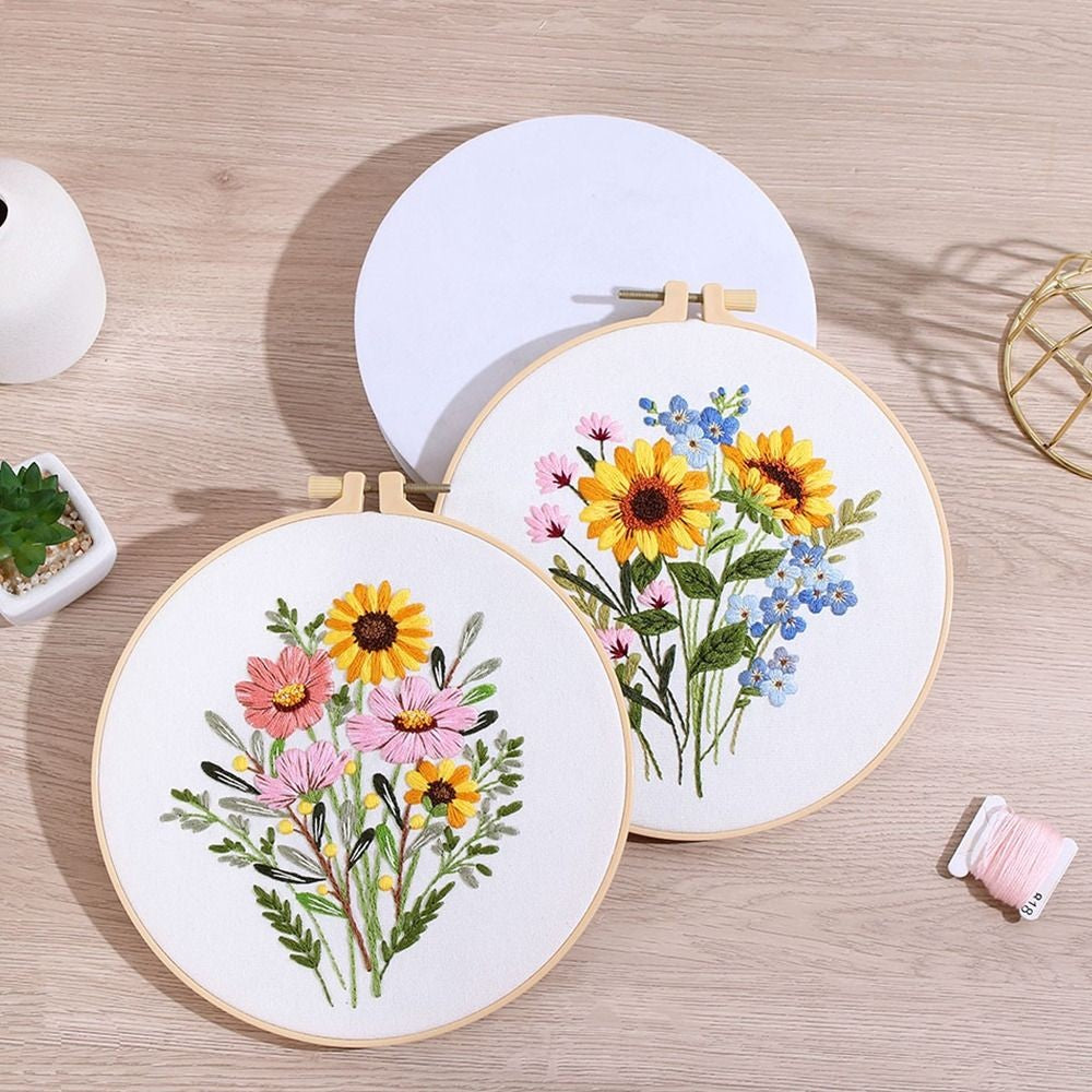 Embroidery Hoop Flower Embroidery Needle Punch Cross Stitch Kit For Beginners
