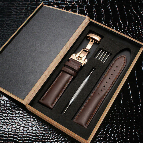 Genuine Leather Watch Band Bracelet Strap Replacement Deployment Clasp Buckle AU