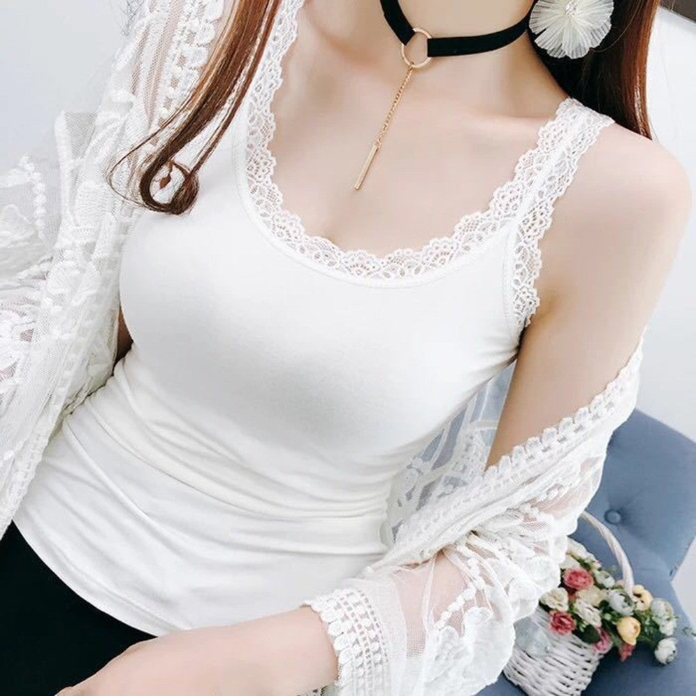 Sleeveless Cami Top Shirt With Lace Fitted Tops Summer Tank Tops for Women