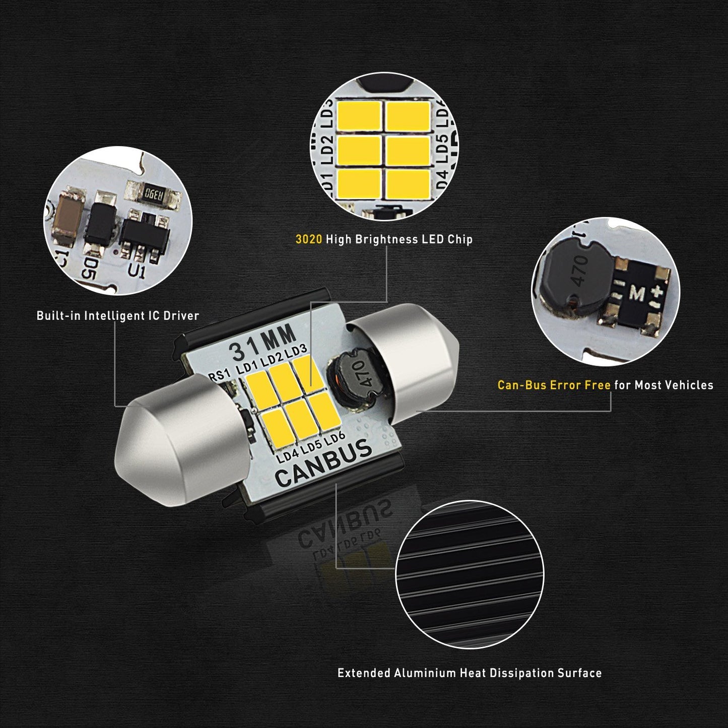 2X CAR NEW LED 31MM FESTOON INTERIOR WHITE LIGHT BULB WEDGE AUTO DOME GLOBE AU