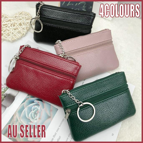 Coin Small Change Bag Card Wallet Pouch Zip Up Women Key Ring Leather Mini Purse