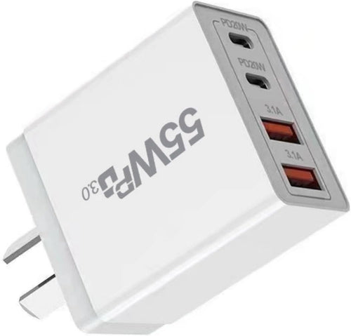 55W 4 Port USB-C PD Type-C Fast Charging Wall Plug USB C Charger Power Adapter