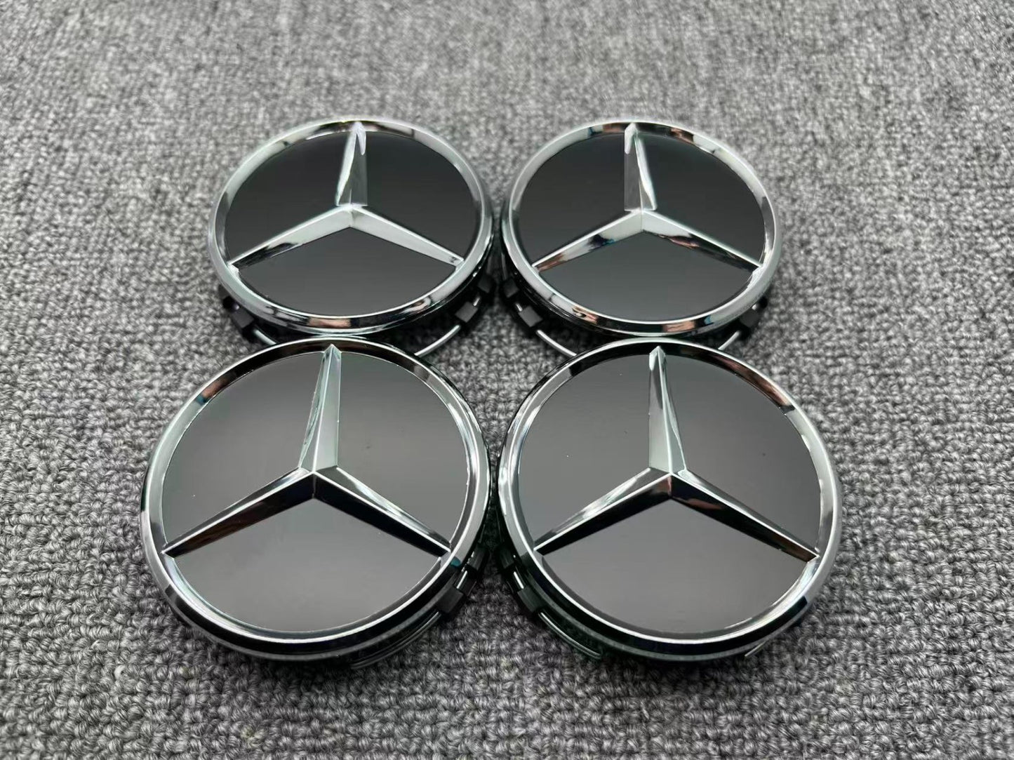 AMG Black Silver Chrome Star 75mm Wheel Center Cap Hub Cap Mercedes-Benz