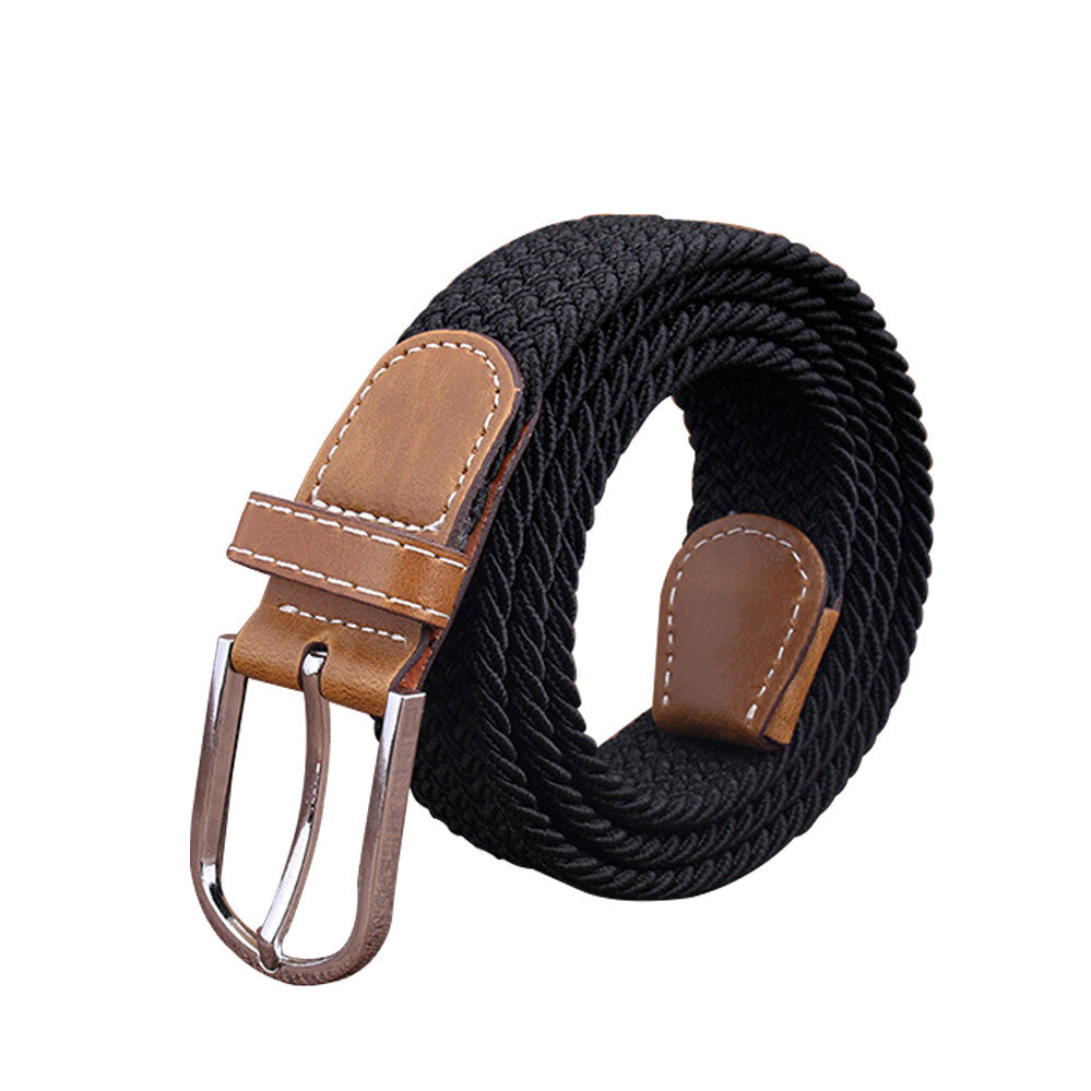 Women's Stretch Woven Waist Straps Waistband Braided Canvas Buckle Belt Elastic