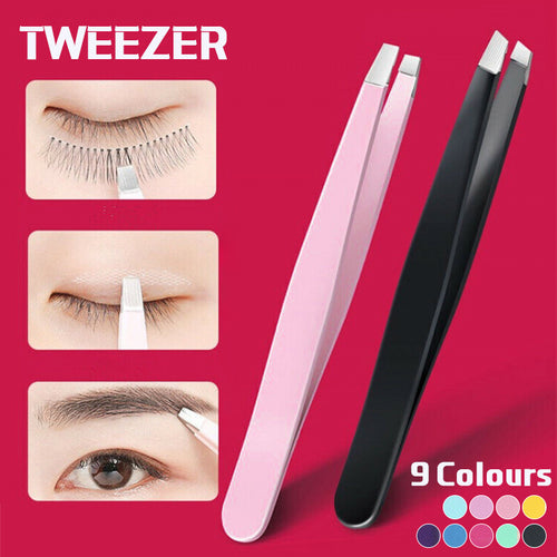 Slanted Tip Stainless Steel Eyebrow Tweezer Hair Plucker Beauty Tool Silver AU