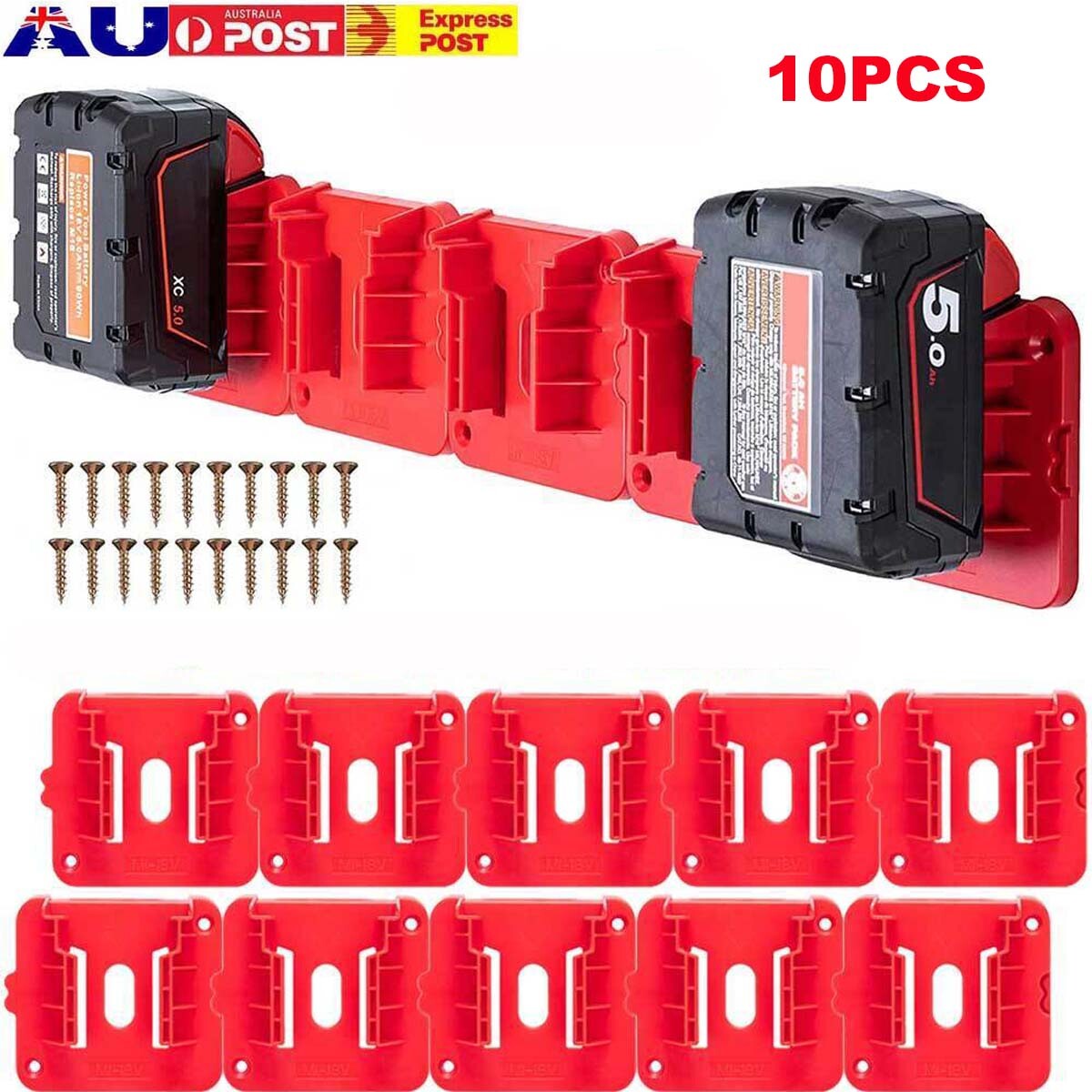 5/10x Battery Mounts Storage Holder Rack For Milwaukee M18 18V Tool Battery Red
