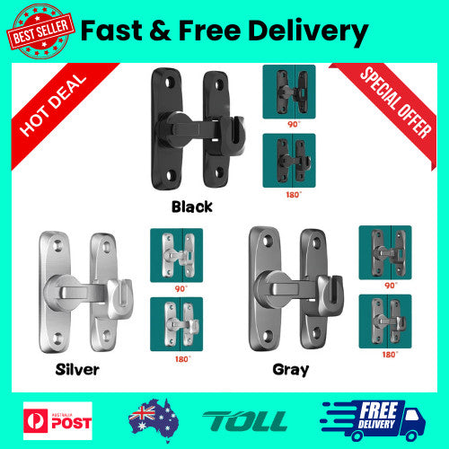Barn Door Lock – 90/180° Adjustable Sliding Door Latch, Black Gate Lock f