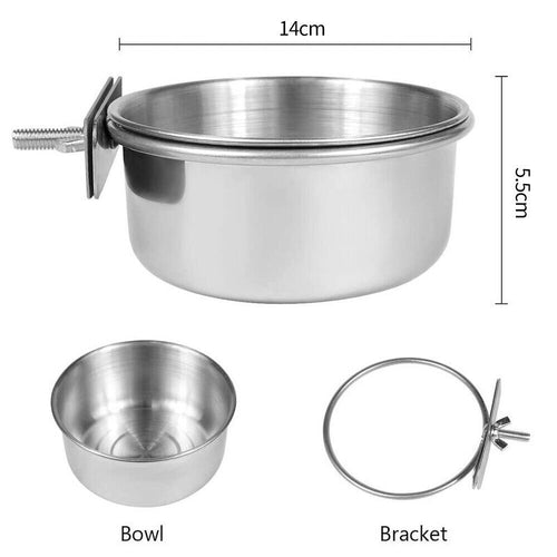 Stainless Steel Bird Bowls Parrot Feeding Bowl Cage Cup Hanging Bowl Clamp-on Water Drinker Pet Food Dish Parrot Rabbit Hamster
