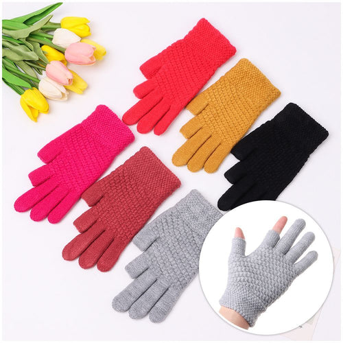 Women Elastic Soft Touch Screen Mittens Thick Warm Arm Warmers Knitted Gloves