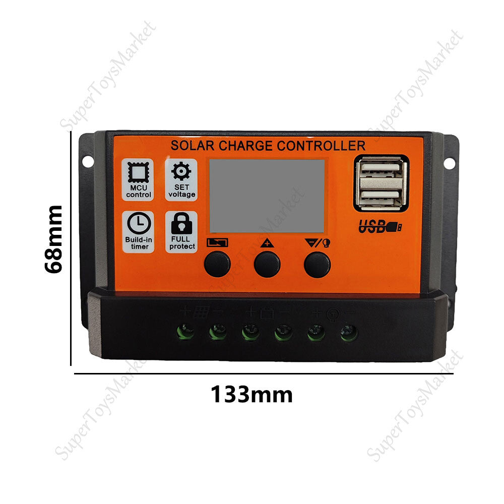 30A Solar Charge Controller 12V 24V Lithium Battery Panel Regulator 2 USB LCD