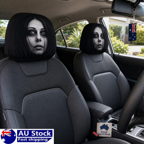 2pcs Halloween Scary Face Car Seat Headrest Cover Horror Head Rest Protector AU – Compatible with Seat