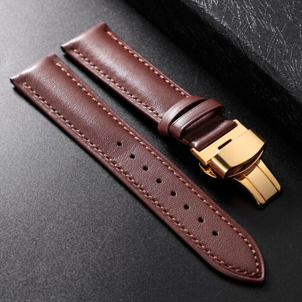 Genuine Leather Watch Band Bracelet Strap Replacement Deployment Clasp Buckle AU
