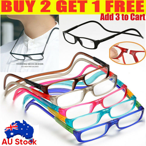 Folding Magnetic Reading Glasses Snap Click Front Neck Hanging Spectacles 8Color