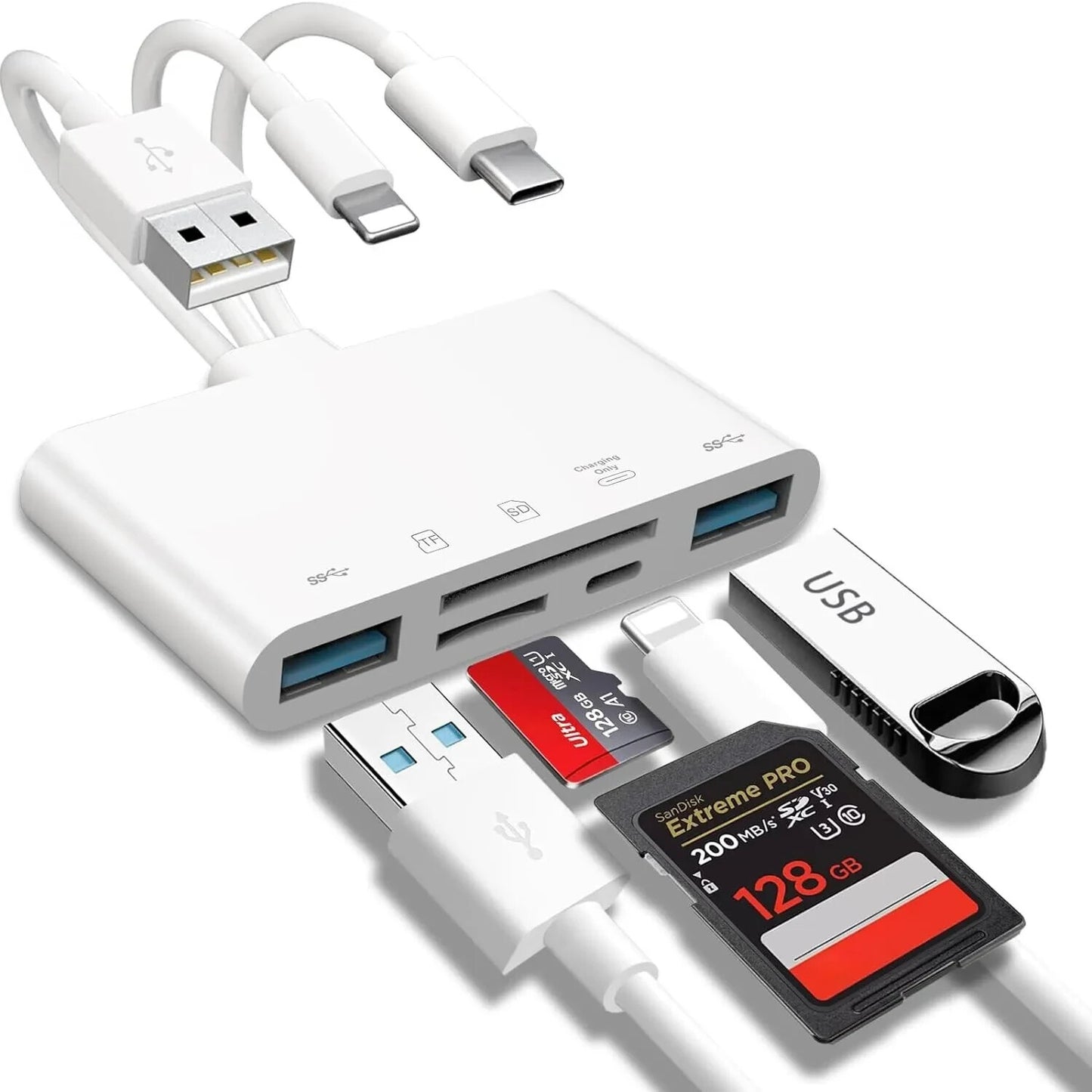3-in-1 Lightning TypeC To SD & TF Card USB Camera AdapterFor iPhone iPad Card Reader USB Dongle for USB Flash Plug Play