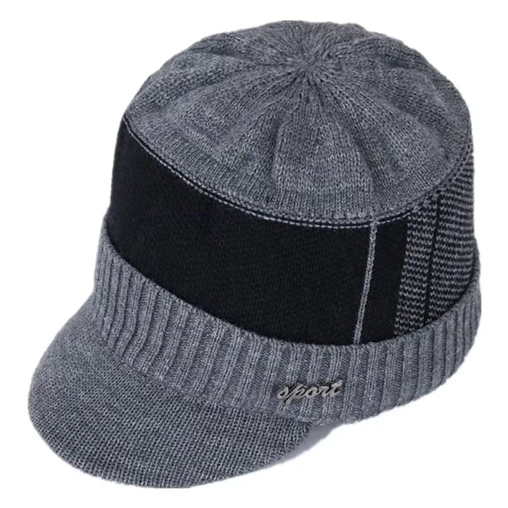 Knitted Beanie Hat with Brim Ear Protection Cap New Pullover Hats Unisex