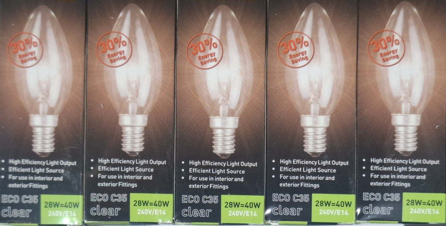 10 x 28W Clear E14 Candle Shaped Light Globes Bulbs Lamps Small Screw Halogen