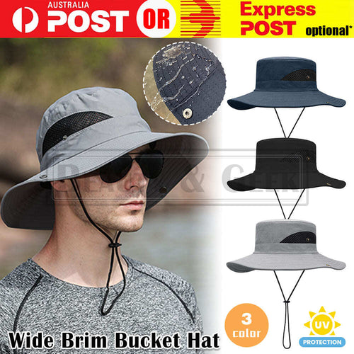 Men Wide Brim Bucket Hat UV-proof Cap Fishing Hiking Camping Beach Outdoor Sun