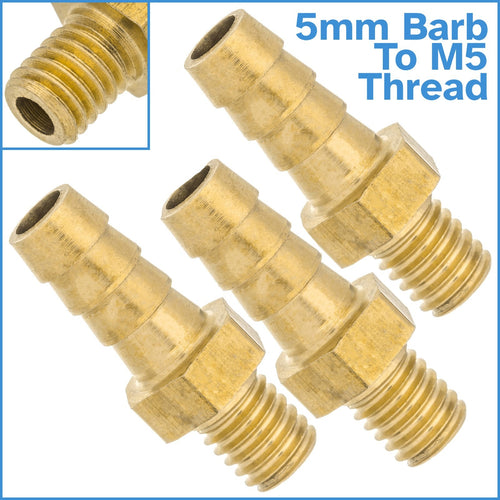 3pcs Brass 5mm Barb Hose To M5 Metric Male Threaded Pipe Fitting Tail Connector