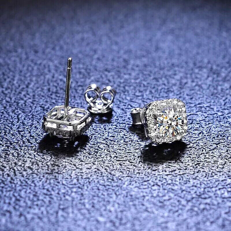 Women Stainless Steel Square Cut Cubic Zirconia Stud Earrings 1 Pair Brilliant
