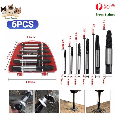 6Pcs Damaged Screw Bolt Extractor Ezy Out Set Easy Broken Screw Remover Kit AU