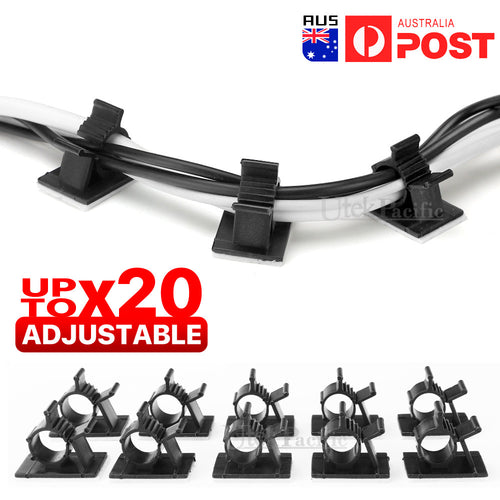Adhesive Cord Management Cable Clips Black Wire Holder Organizer Clamp AU