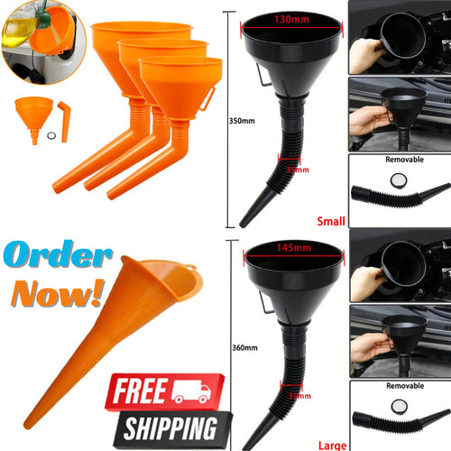 Heavy Duty Fuel Funnel w/ Flexible Spout Filter Oil Petrol Water Car