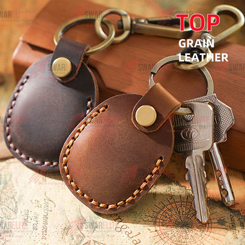 Genuine Leather Access Card Holder | RFID Key Fob Cover Case with Keychain