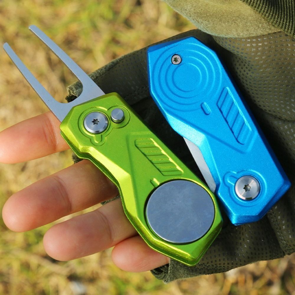 Golf Divot Repair Tool with Popup Button Foldable Golf Green Fork Golf Marker