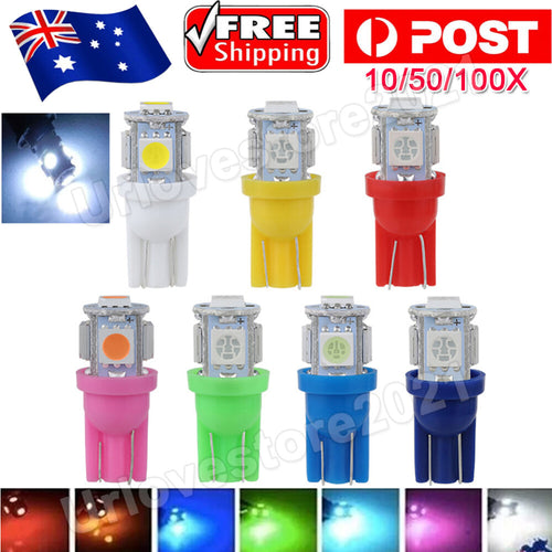 50PCS T10 5SMD Interior Light Bulb Wedge Plate Parker Tail Globe Dash Parking AU