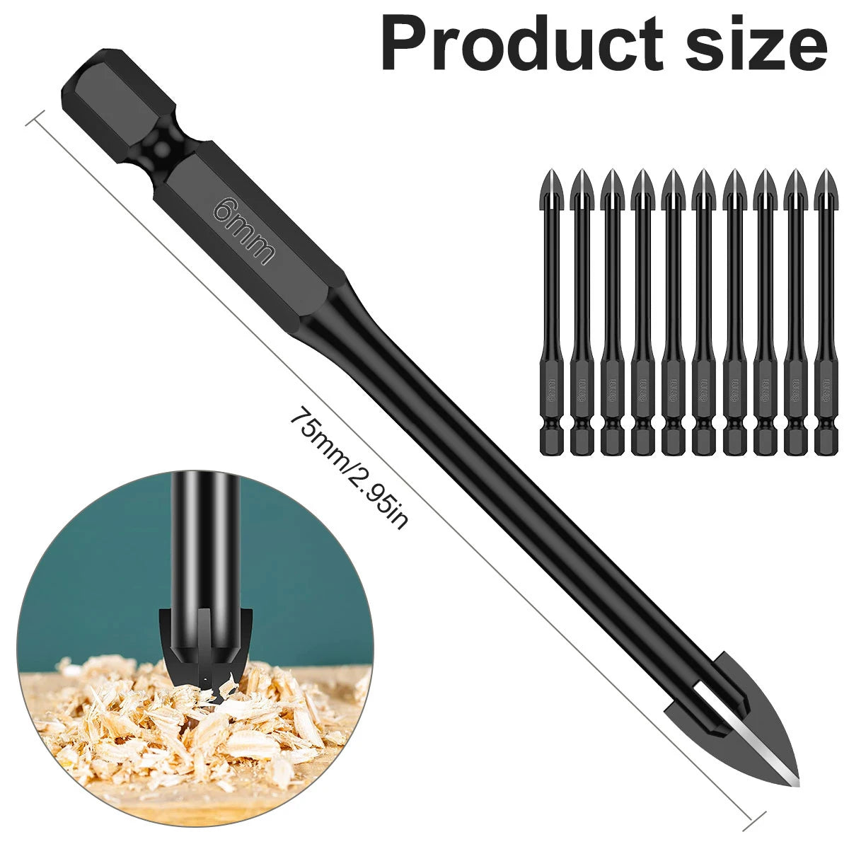 10X 6mm Tile Porcelain Drill Bit Marble Ceramic Glass Brick Shank Hex Spear Head