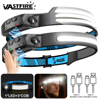 Waterproof COB LED HeadlampMotion Sensor Head Torch Headlight USB Rechargeable