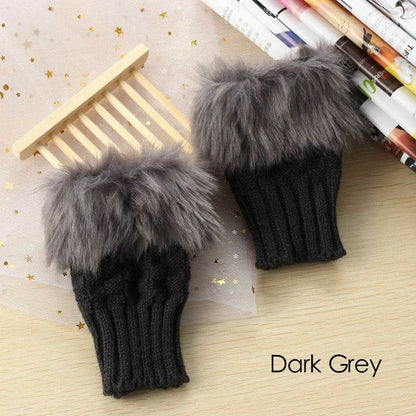 Winter Knitted Faux Fur Fingerless Gloves Women Wrist Hand Soft Warm Mittens