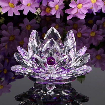 Feng Shui Quartz Crystal Lotus Flower Crafts Glass Paperweight Ornament Figurine