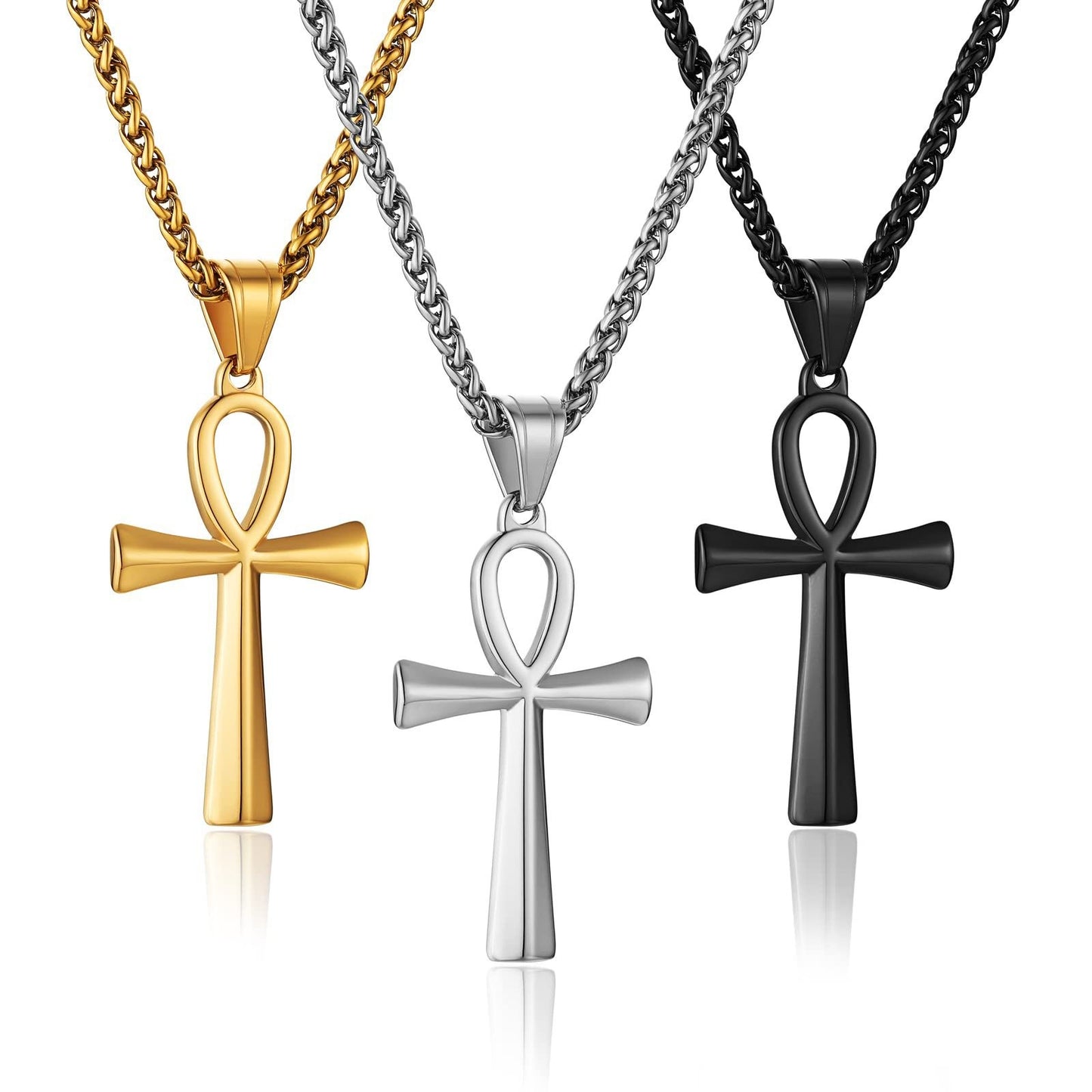 Stainless Steel Ankh Necklace Egyptian Cross Life Pendant for Men Women Jewelry