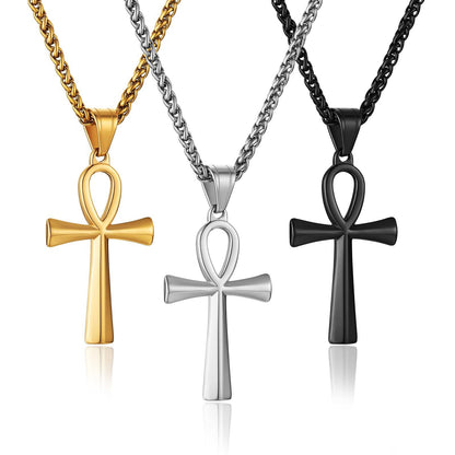 Stainless Steel Ankh Necklace Egyptian Cross Life Pendant for Men Women Jewelry