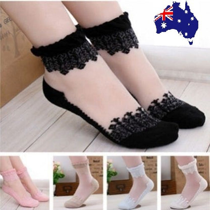 Colorful Ultra thin Transparent  Crystal Lace Sock Elastic Short Women Socks