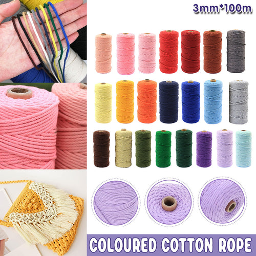 100M 3mm Natural Cotton Twisted String Cord forCraft Macrame Weaving ArtisanRope