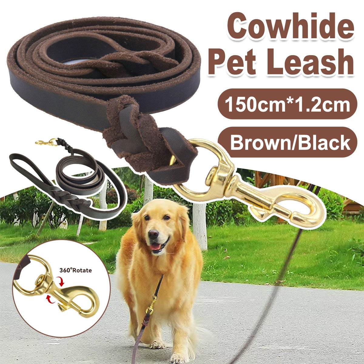 Leather Dog Leash Handcrafted Braided Lead 1.5M Strong Pet Training Walking AU