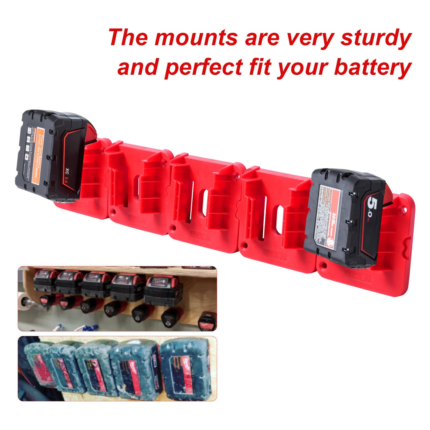 UP 10x Battery Mounts Storage Holder Rack For Milwaukee M18 18V Tool Battery Red